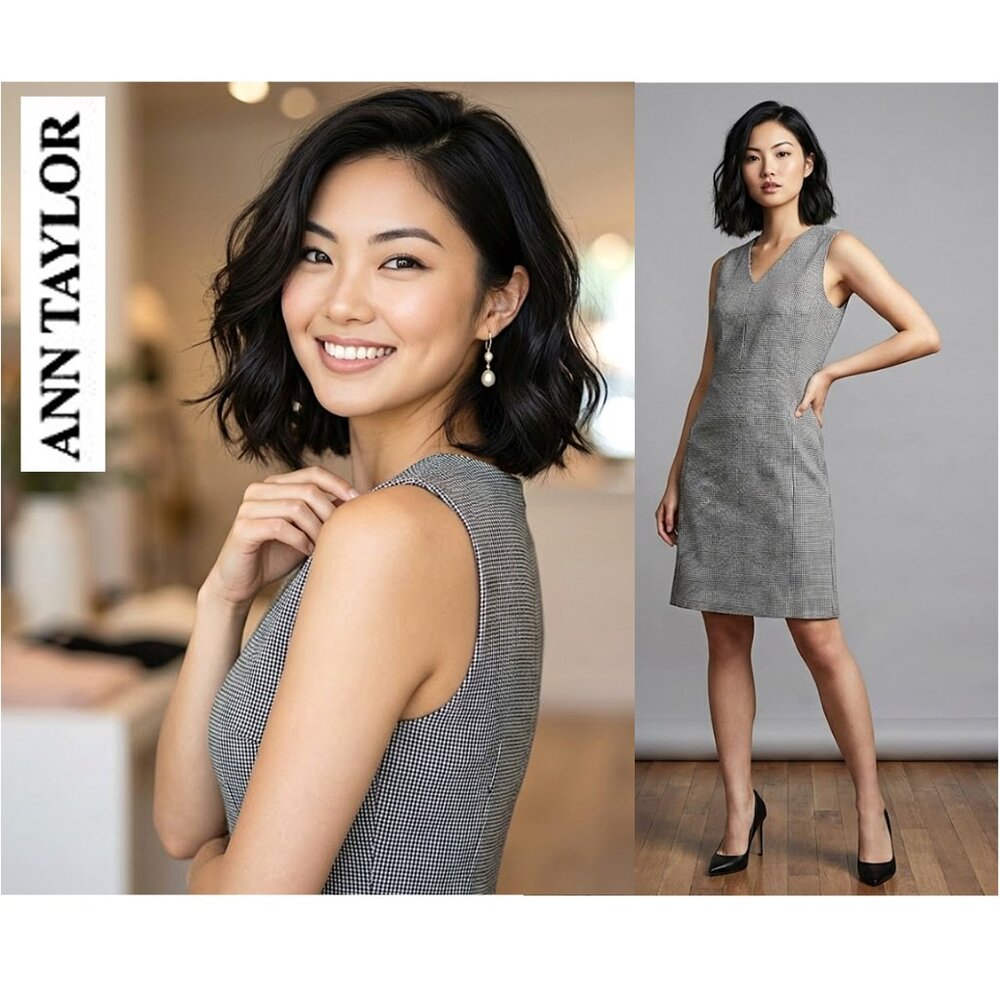 NWT!! ANN TAYLOR, Houndstooth sleeveless v-neck sheath dress